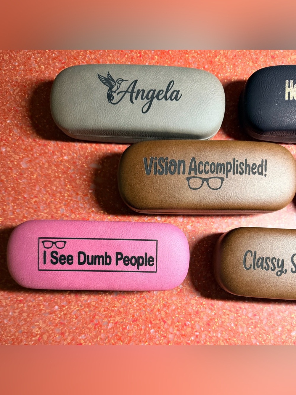 Customized by me engraved leatherette hard shell eye glass case 5 colors pick 1 - Picture 4 of 6